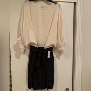 New York and Company Blouson Tie Waist Dress XL Black and White